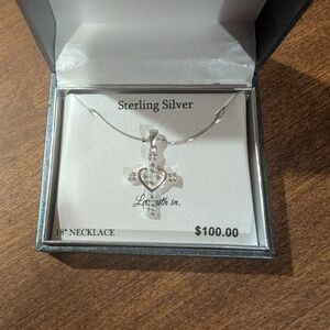 Sterling Silver Necklace‎ with Heart Pendant and Crystal Accents